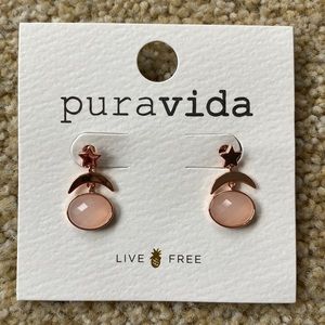 Pura Vida Rose Gold Pink Moonstone Dangle Earrings